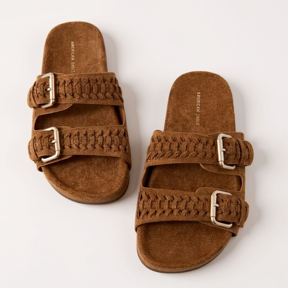 New! AEO Suede-Look Cognac Slides | Trending Fall 2025 Size 8 - Picture 3 of 7